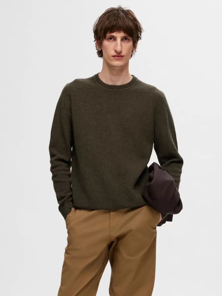 SELECTED 100 % BOMULL CREW NECK-GENSER Green Sale