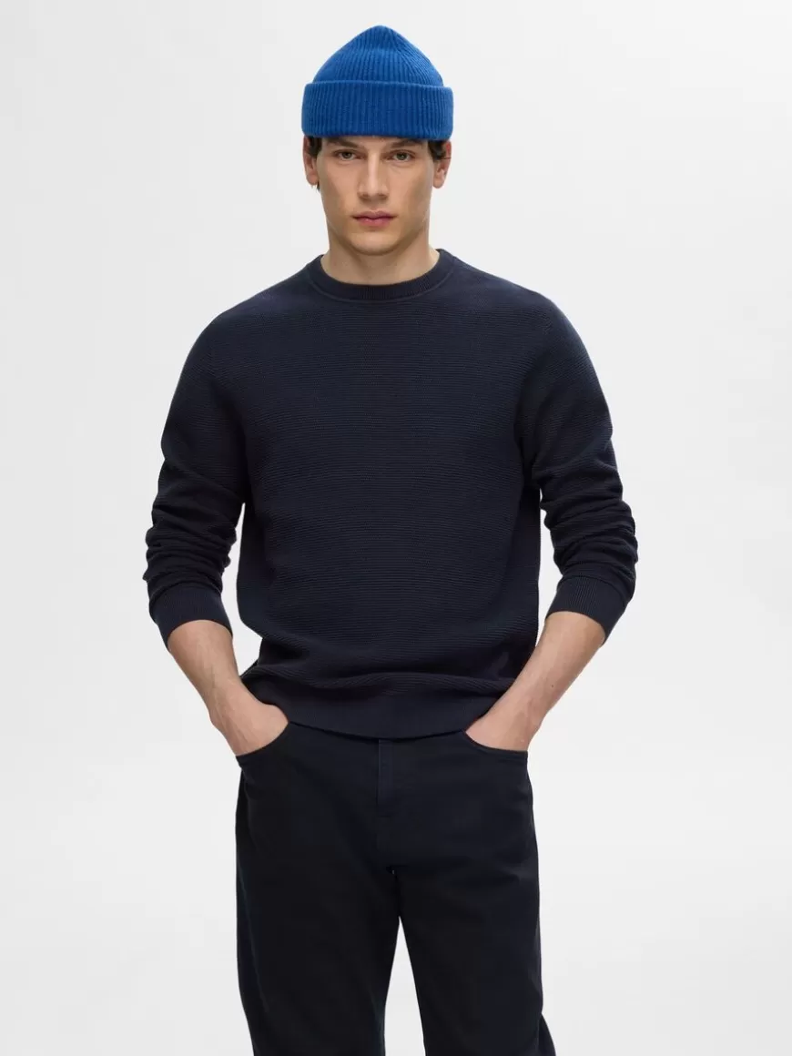 SELECTED 100 % BOMULL CREW NECK-GENSER Blue Best Sale