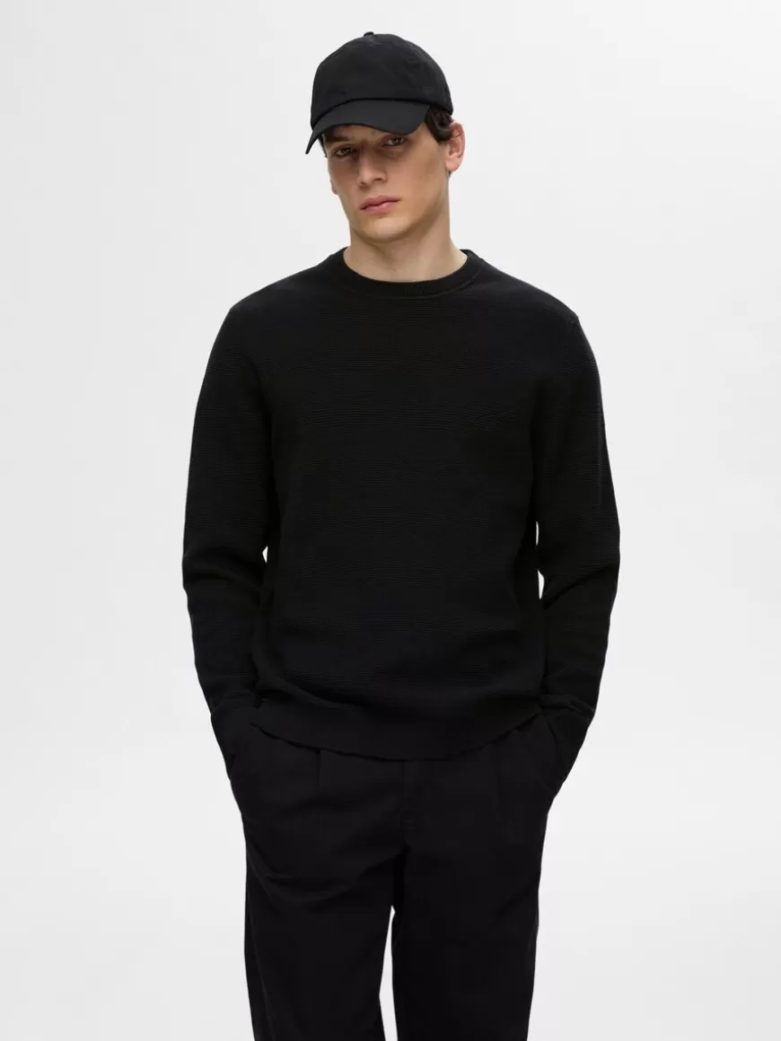 SELECTED 100 % BOMULL CREW NECK-GENSER Black Best