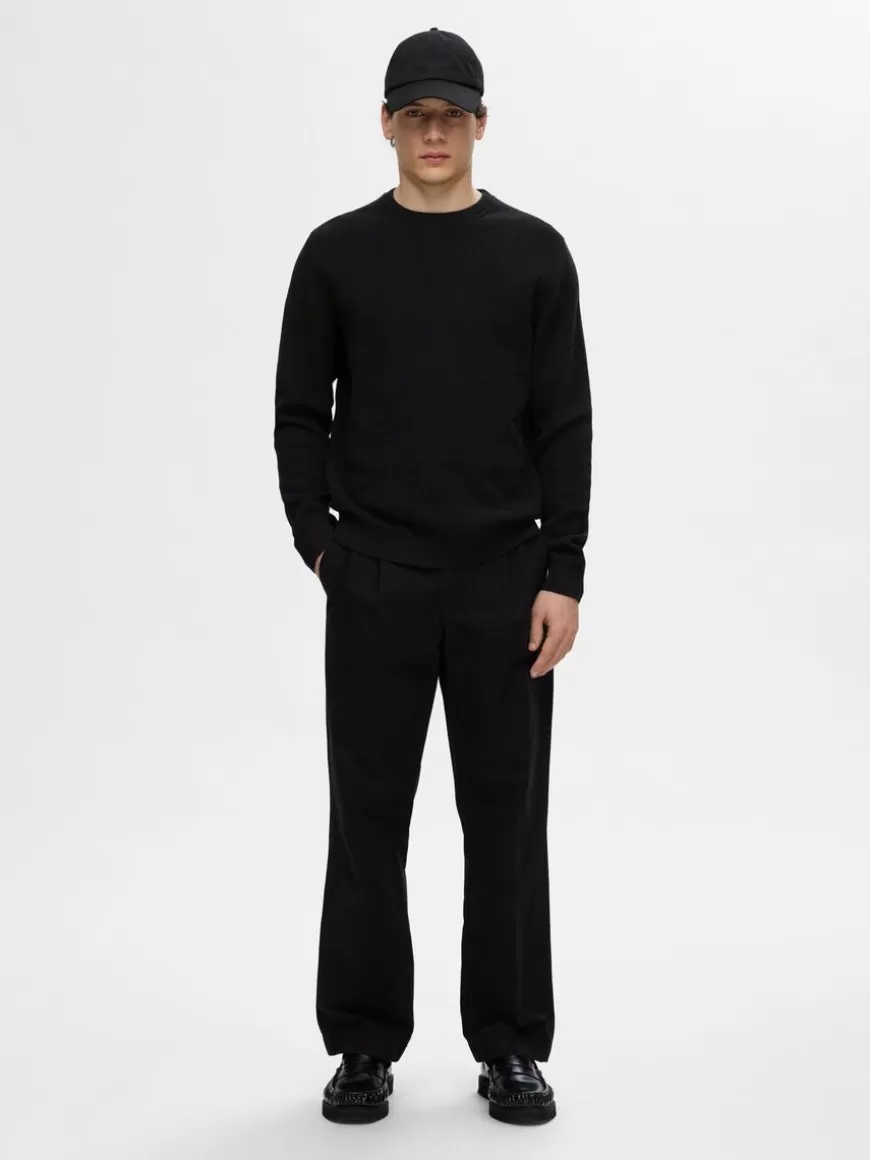 SELECTED 100 % BOMULL CREW NECK-GENSER Black Best