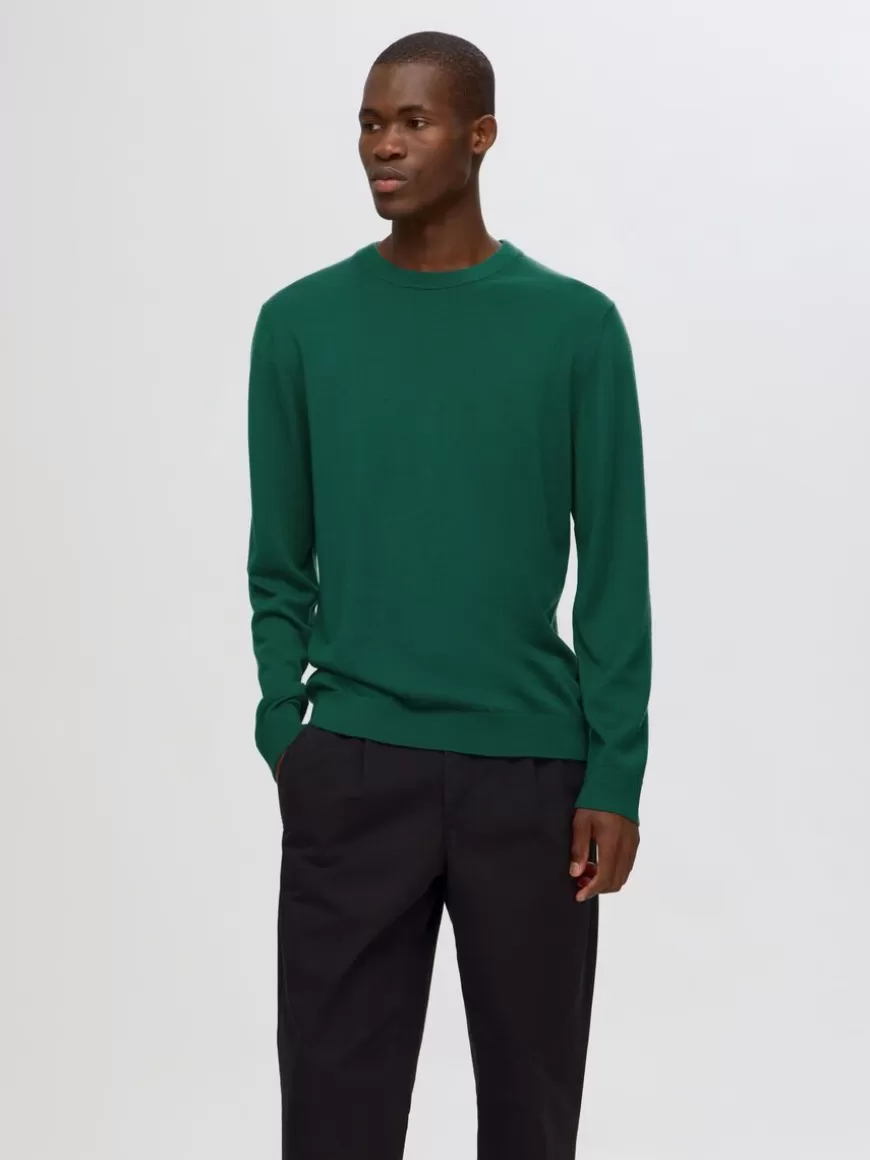 SELECTED 100 % MERINOULL CREW NECK-GENSER Green Best