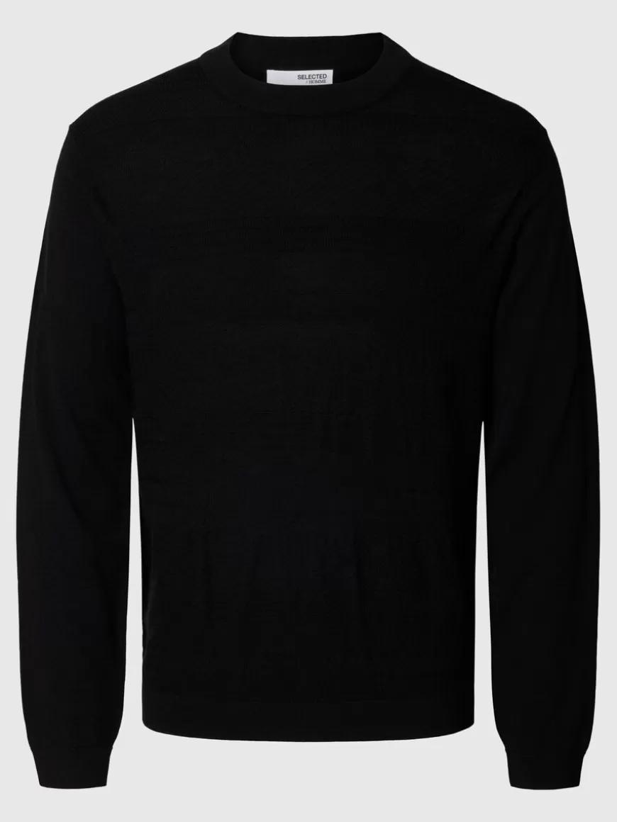 SELECTED 100 % MERINOULL CREW NECK-GENSER Black Outlet