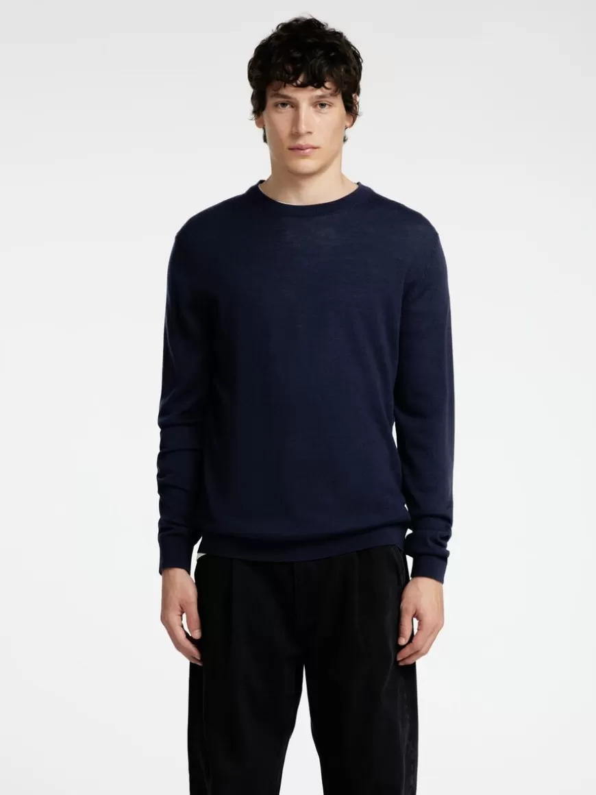 SELECTED 100 % MERINOULL CREW NECK-GENSER Blue Shop