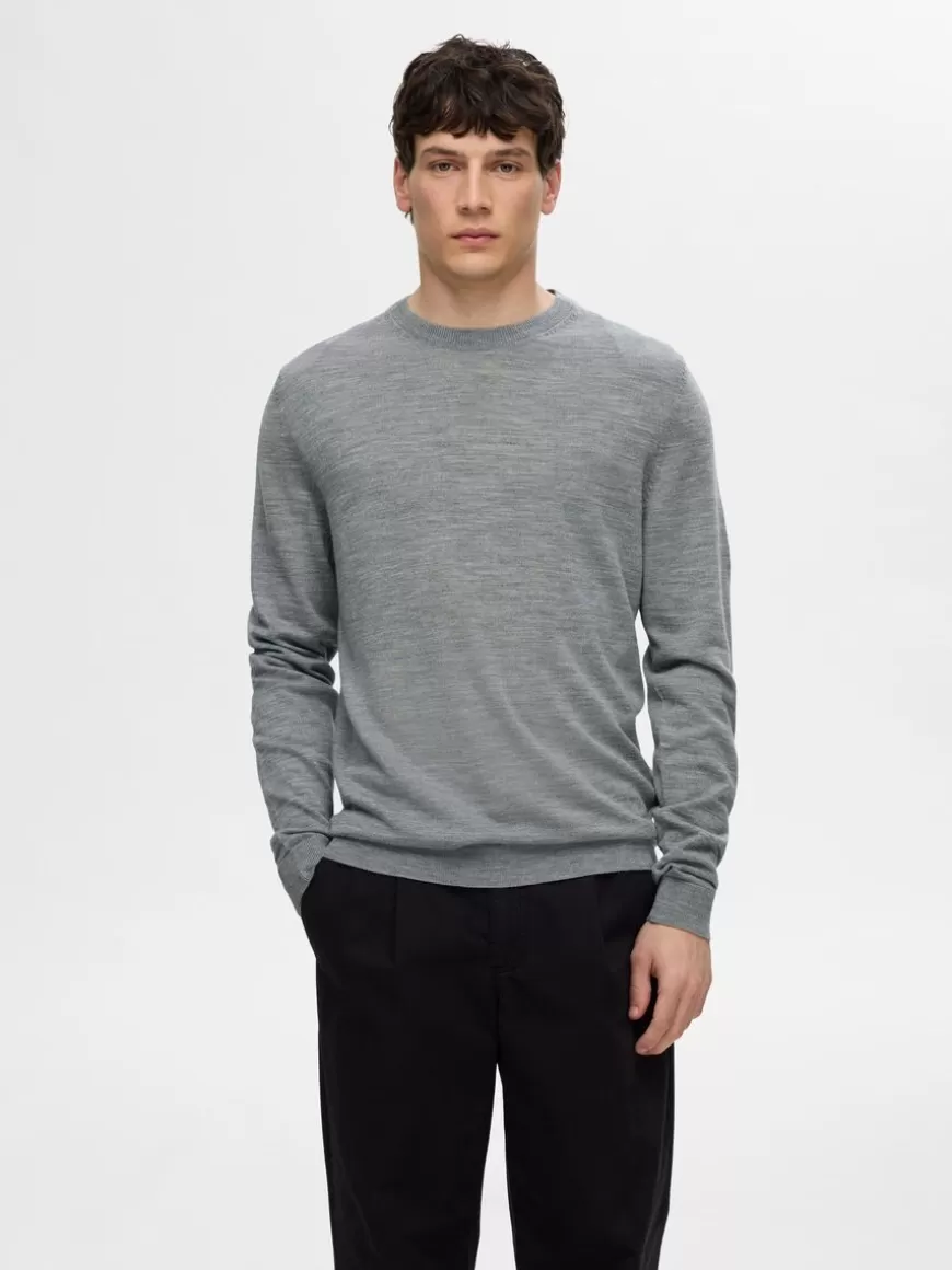 SELECTED 100 % MERINOULL CREW NECK-GENSER Grey Hot