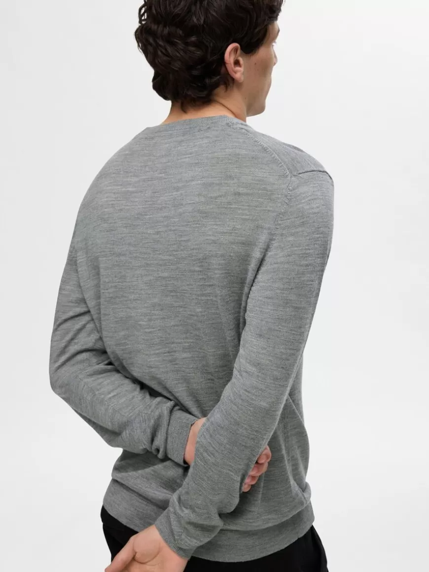 SELECTED 100 % MERINOULL CREW NECK-GENSER Grey Hot