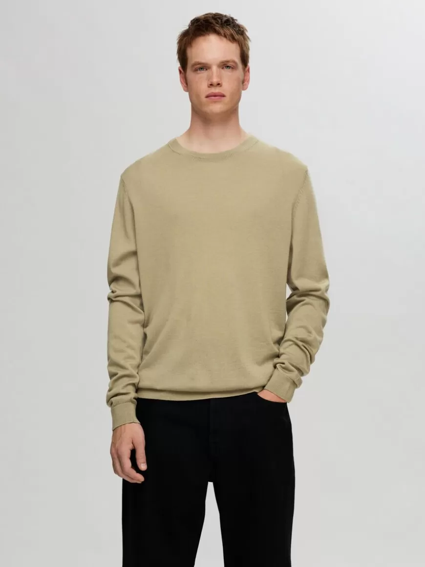 SELECTED 100 % MERINOULL CREW NECK-GENSER Brown Shop