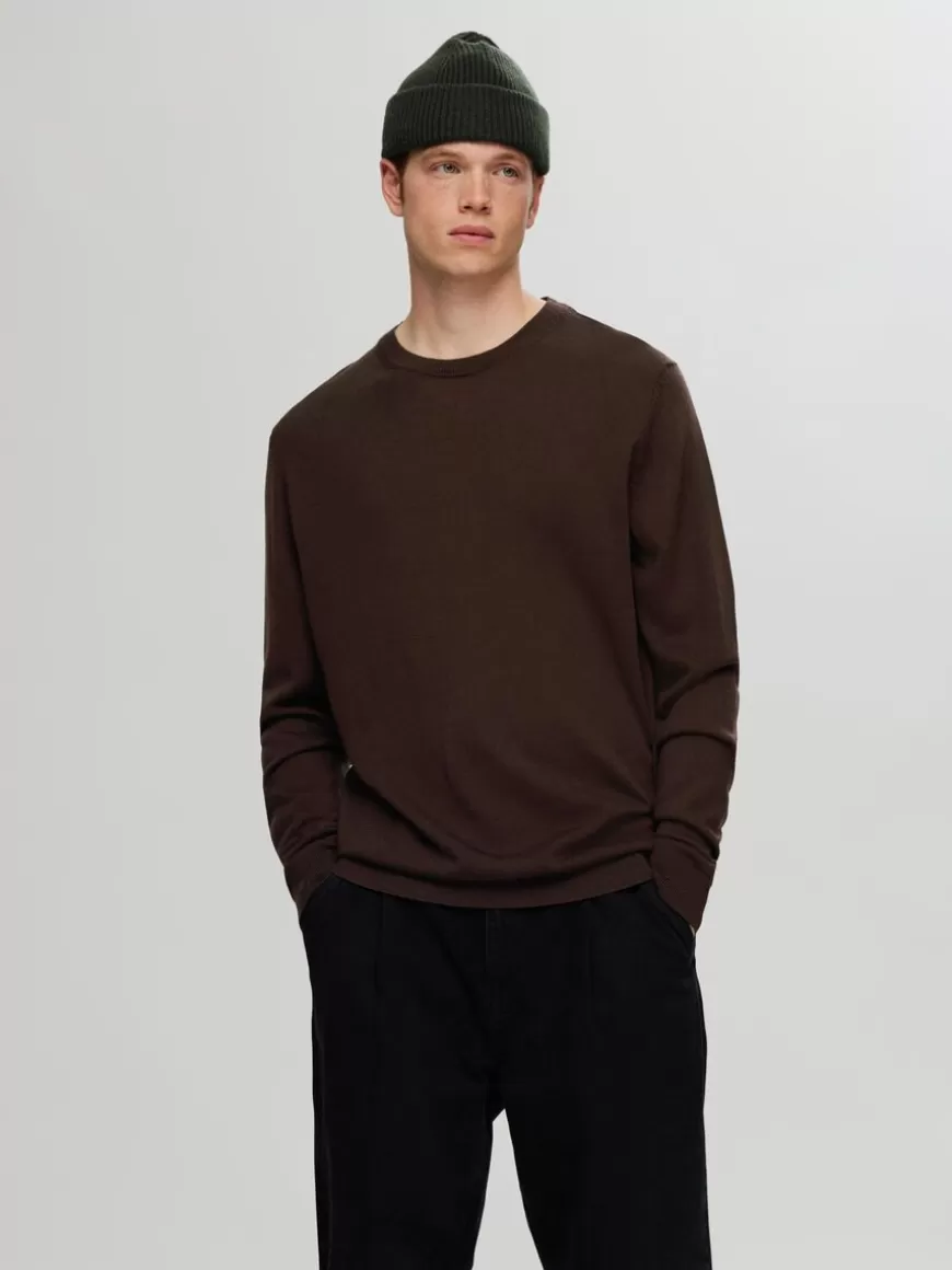 SELECTED 100 % MERINOULL CREW NECK-GENSER Brown Outlet