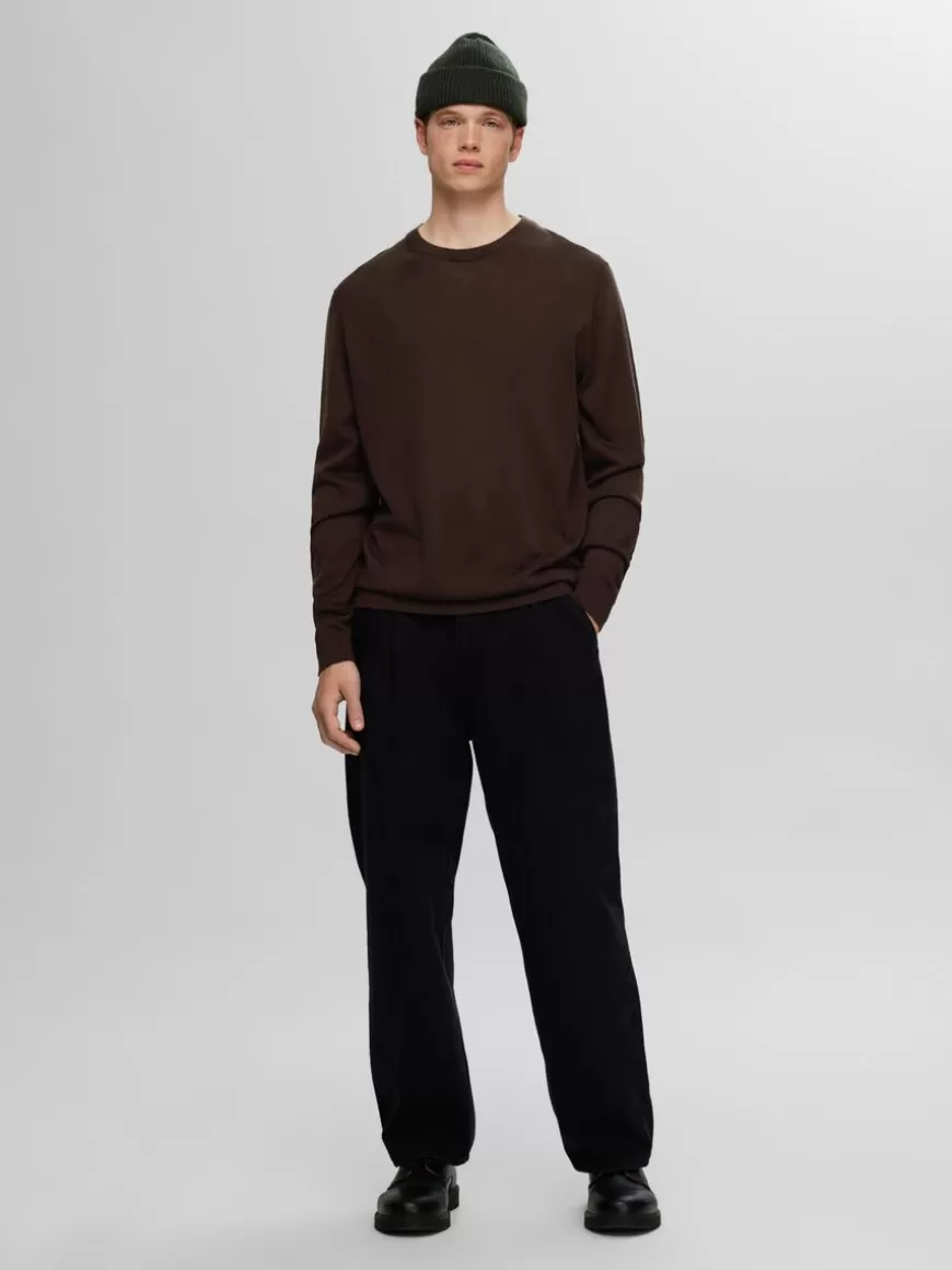 SELECTED 100 % MERINOULL CREW NECK-GENSER Brown Outlet