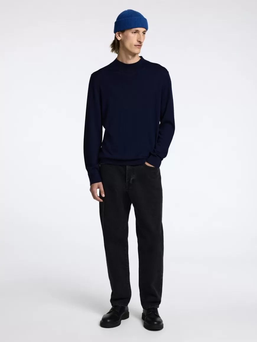 SELECTED 100 % MERINOULL MOCK NECK-GENSER Blue Flash Sale