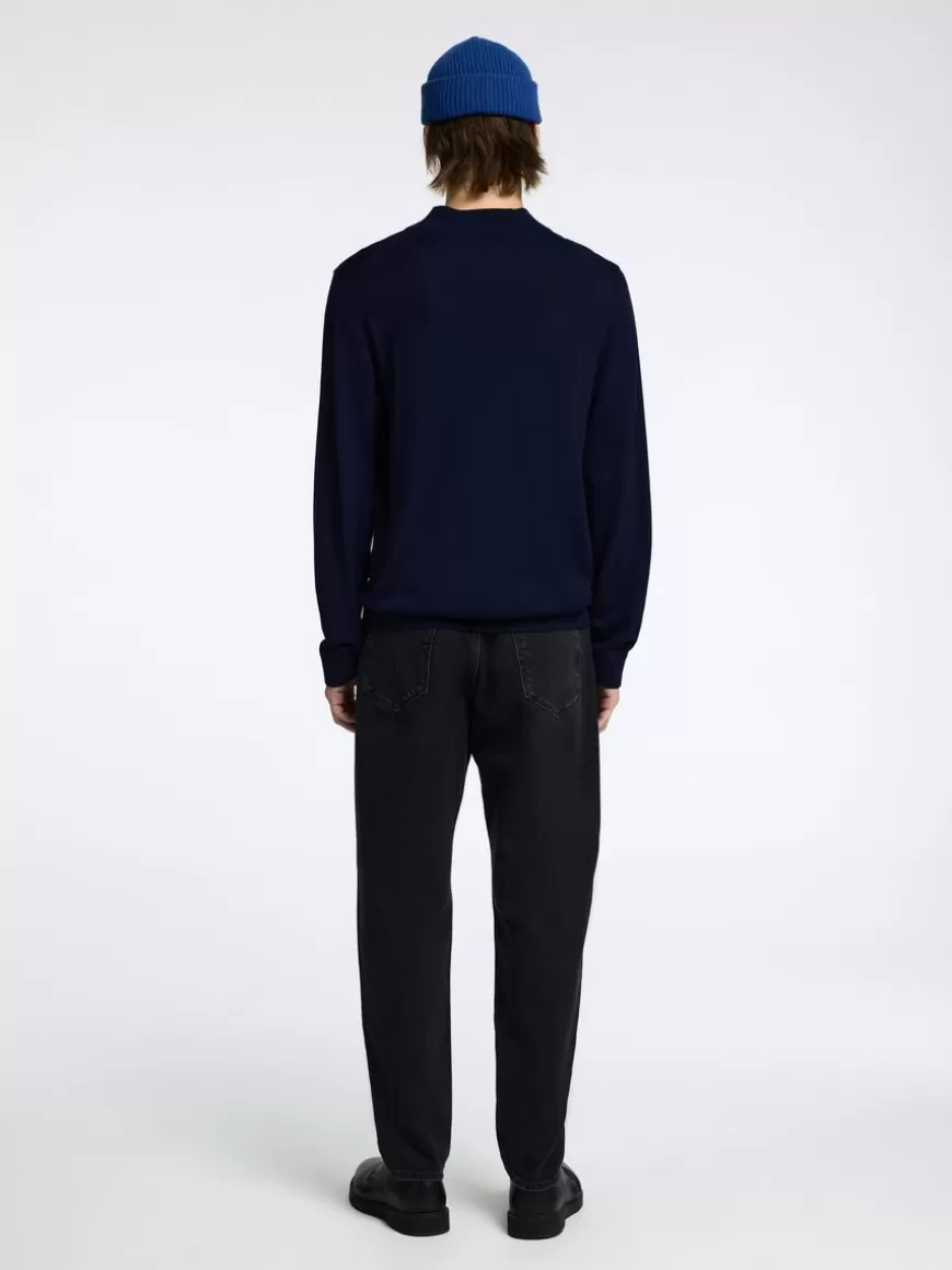 SELECTED 100 % MERINOULL MOCK NECK-GENSER Blue Flash Sale