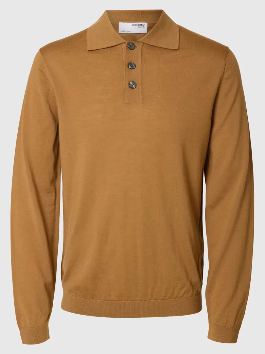 SELECTED 100 % MERINOULL STRIKKET POLOSKJORTE Orange Cheap