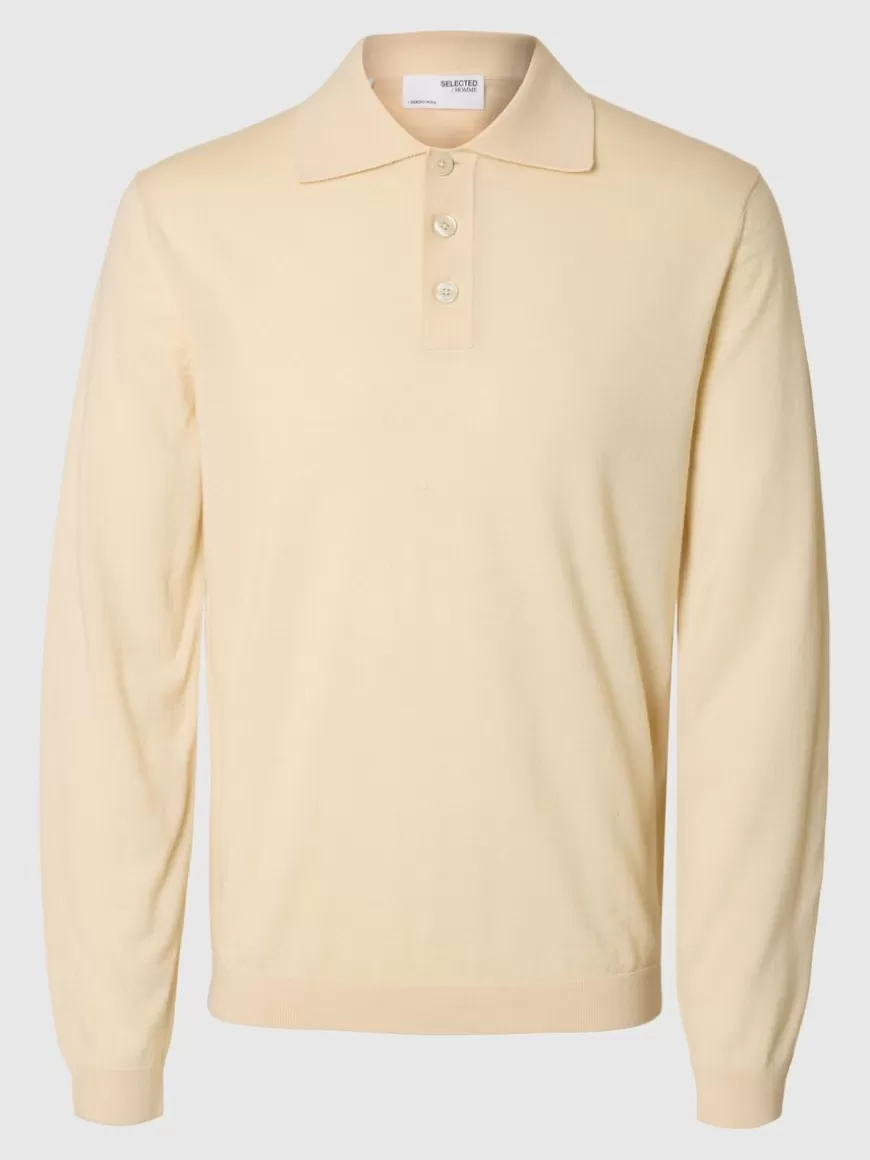 SELECTED 100 % MERINOULL STRIKKET POLOSKJORTE Beige Online