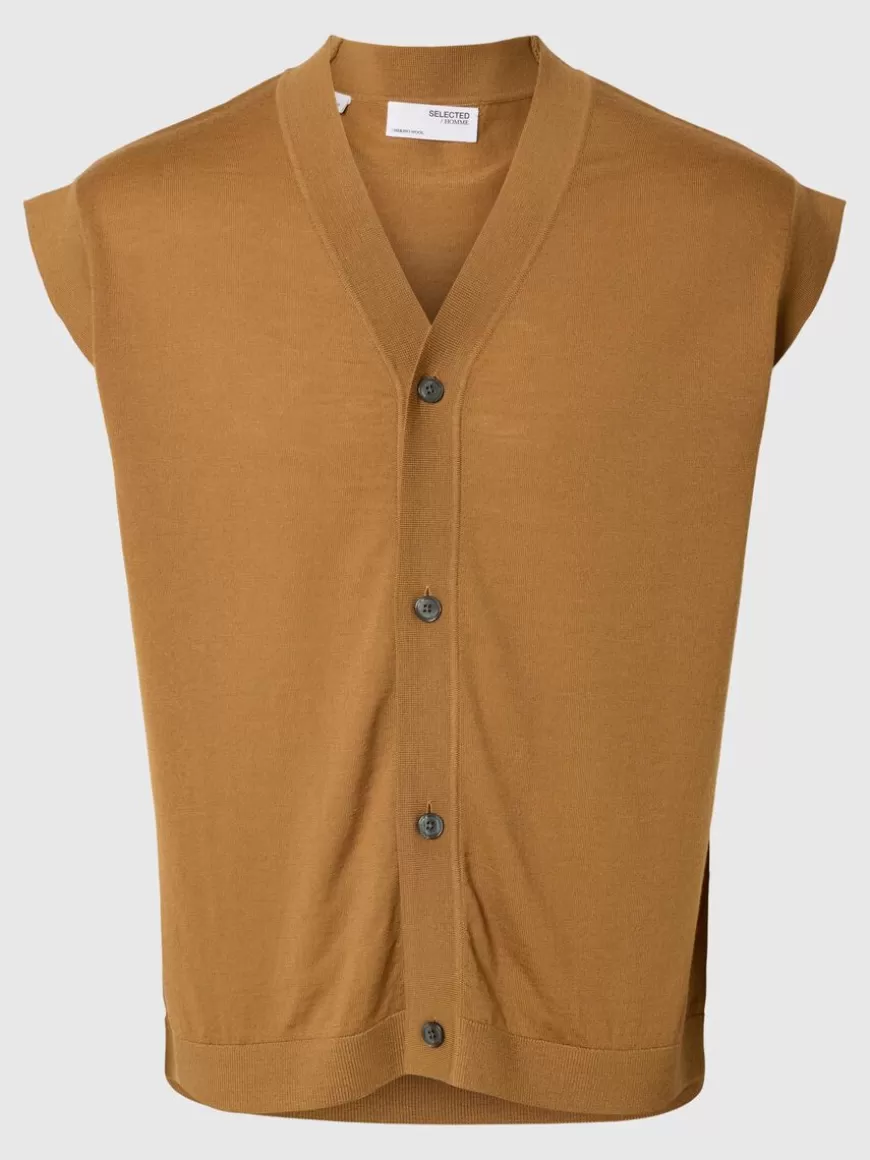 SELECTED 100 % MERINOULL STRIKKET VEST Orange Shop