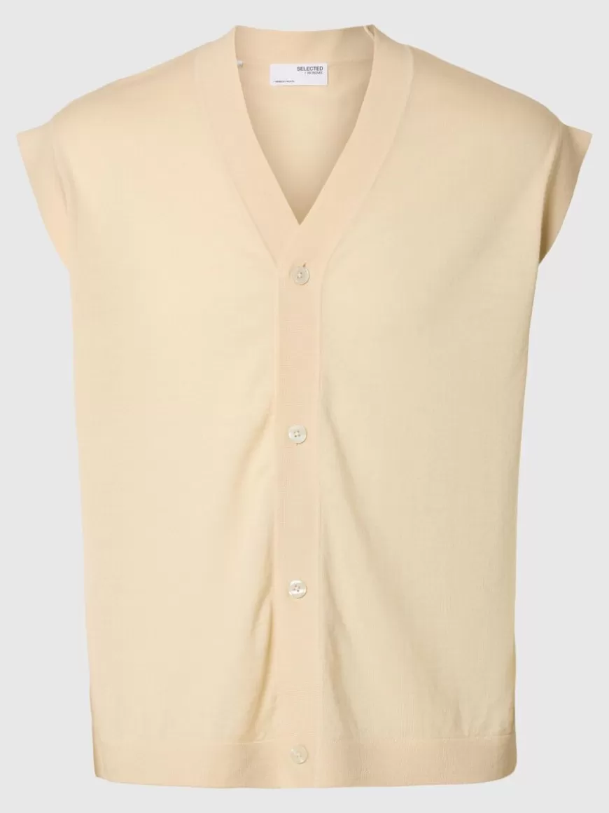 SELECTED 100 % MERINOULL STRIKKET VEST Beige Clearance