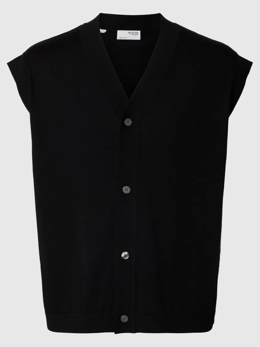 SELECTED 100 % MERINOULL STRIKKET VEST Black Best Sale