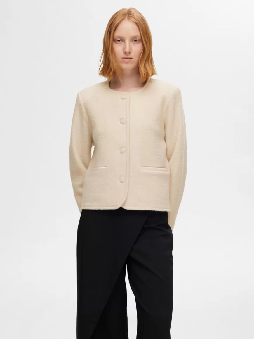 SELECTED 100 % ULL STRIKKET CARDIGAN Beige Flash Sale