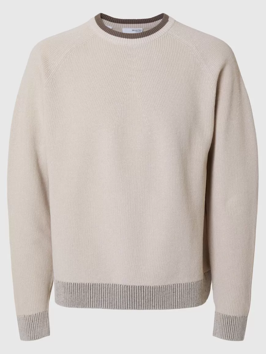 SELECTED 100% BOMULL CREW NECK-GENSER Beige Outlet