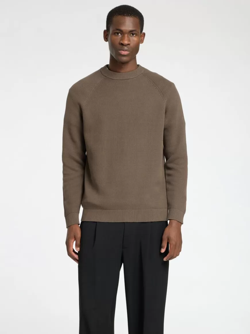 SELECTED 100% BOMULL CREW NECK-GENSER Brown Discount