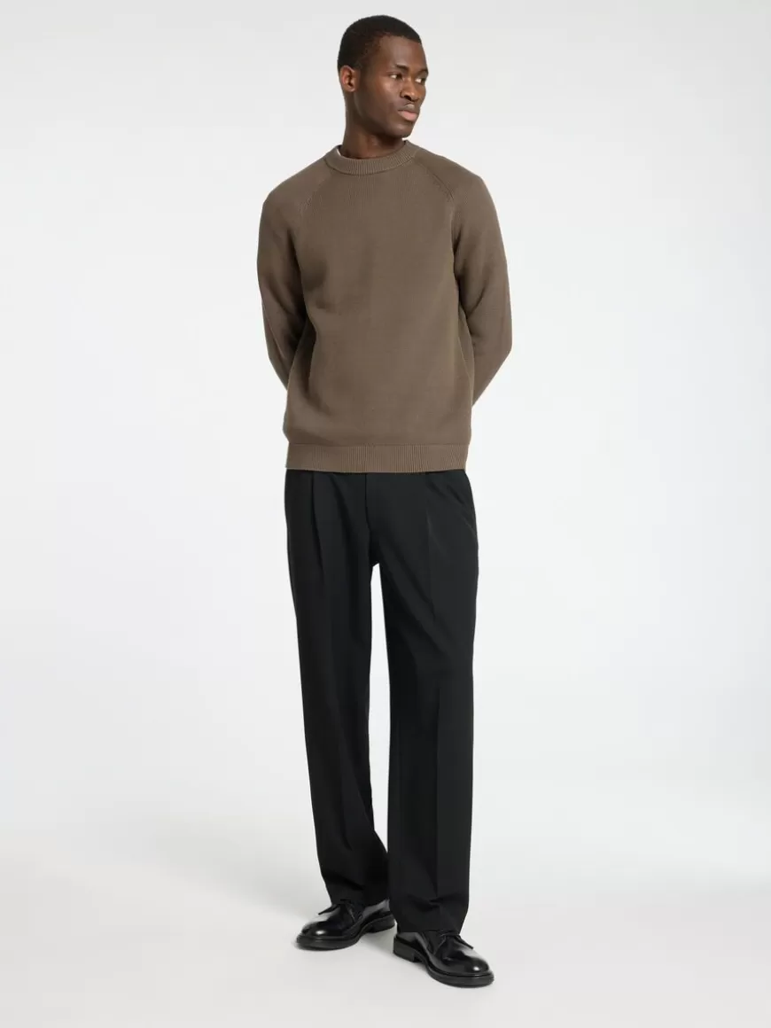 SELECTED 100% BOMULL CREW NECK-GENSER Brown Discount