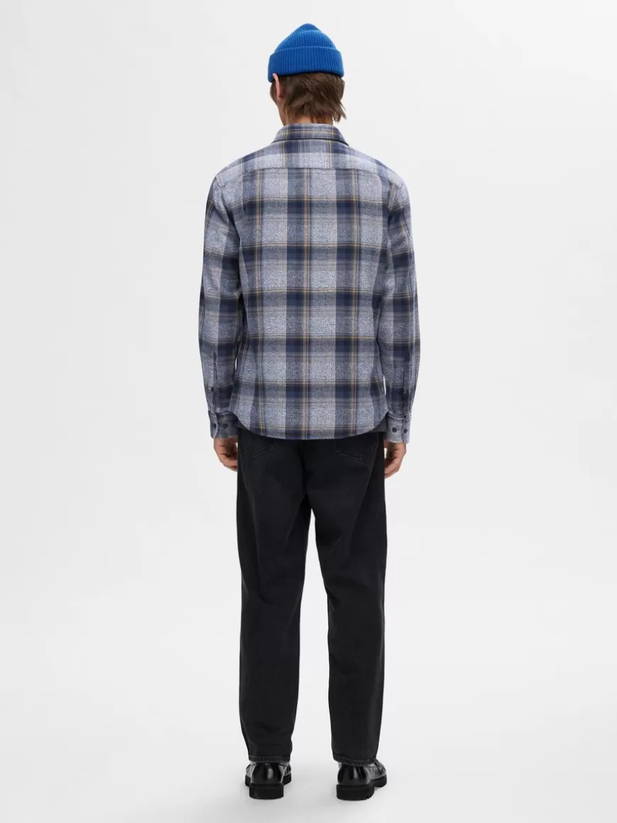 SELECTED 100% BOMULL FLANELLSKJORTE Blue Shop