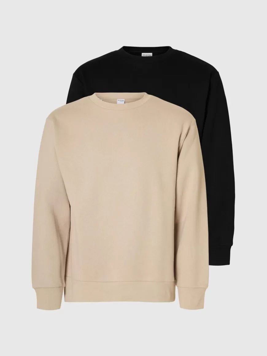 SELECTED 2-PAKNING SWEATSHIRT Beige Discount