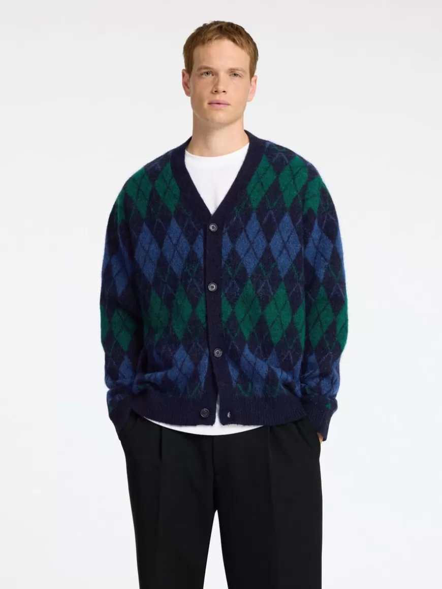 SELECTED ARGYLEPRINT STRIKKET CARDIGAN Blue Online