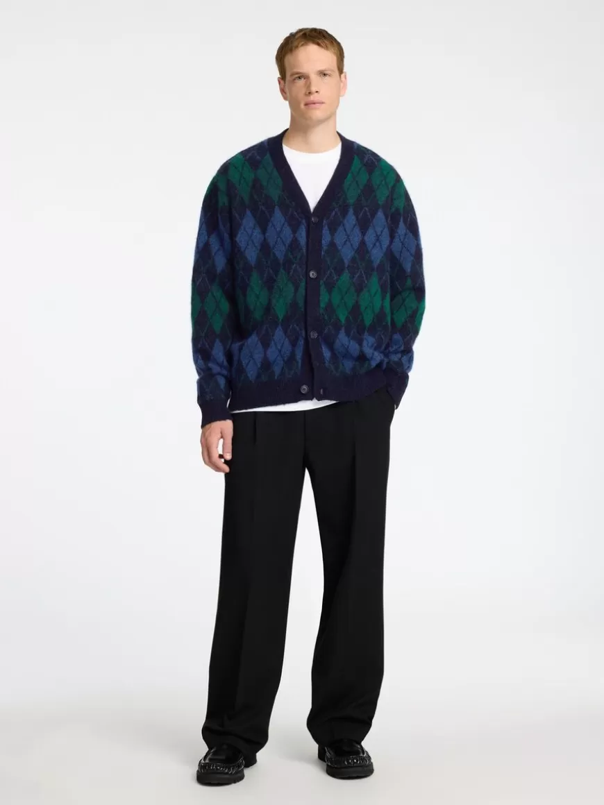 SELECTED ARGYLEPRINT STRIKKET CARDIGAN Blue Online