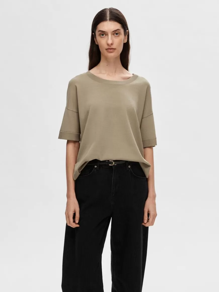 SELECTED BASIC - T-SKJORTE Brown Discount