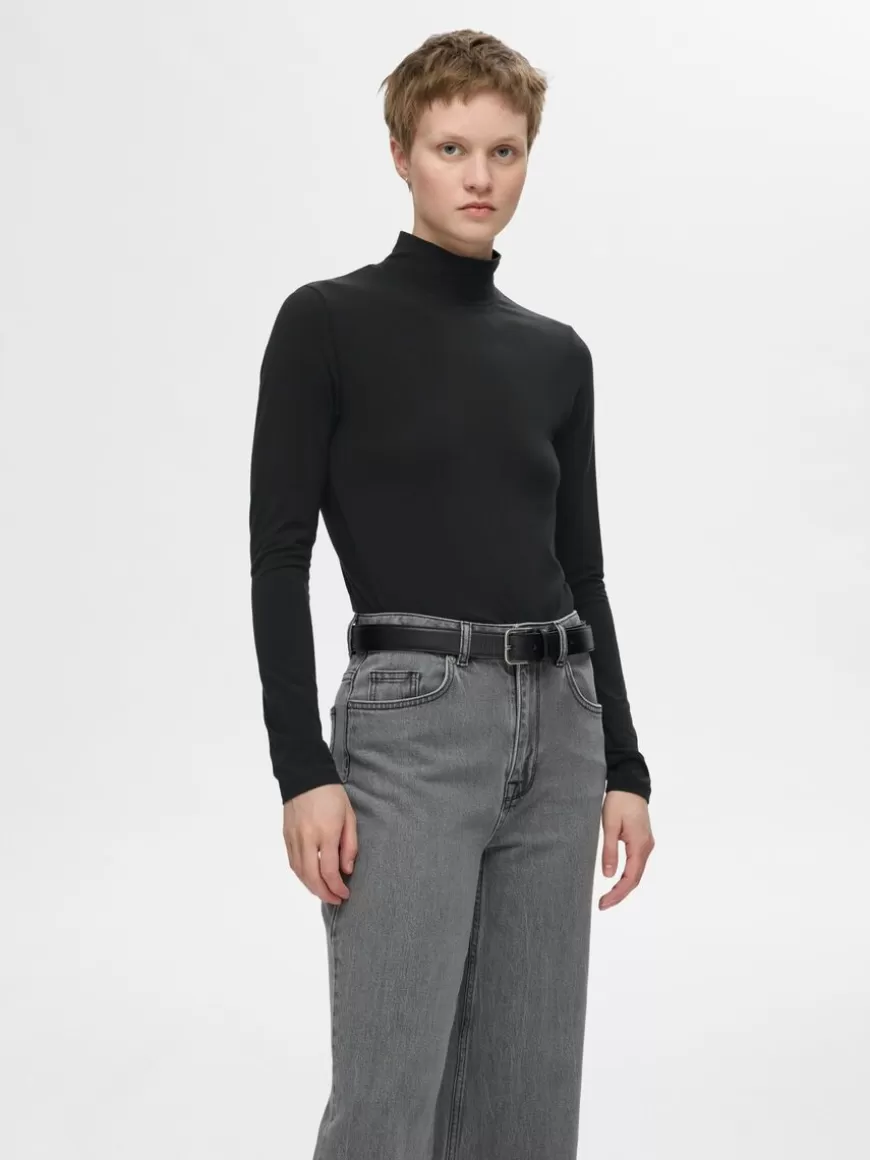 SELECTED BASIC HØY HALS LANGERMET TOPP Black Store