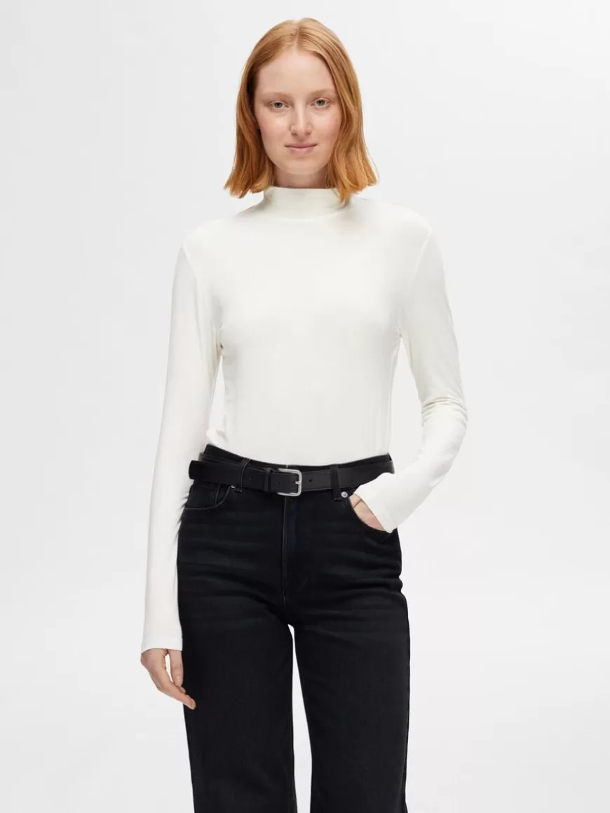 SELECTED BASIC HØY HALS LANGERMET TOPP White Shop