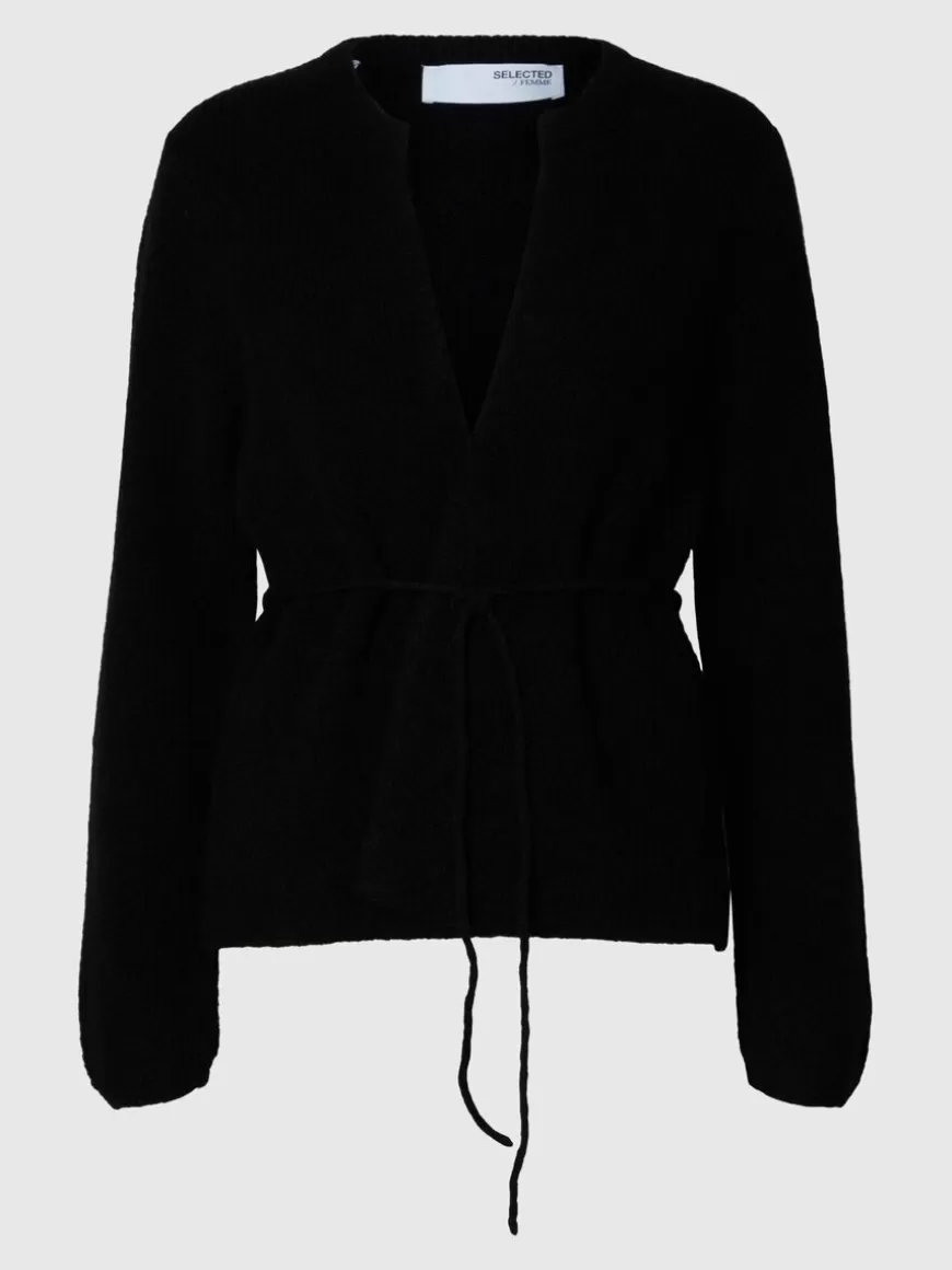 SELECTED BELTE STRIKKET CARDIGAN Black Best