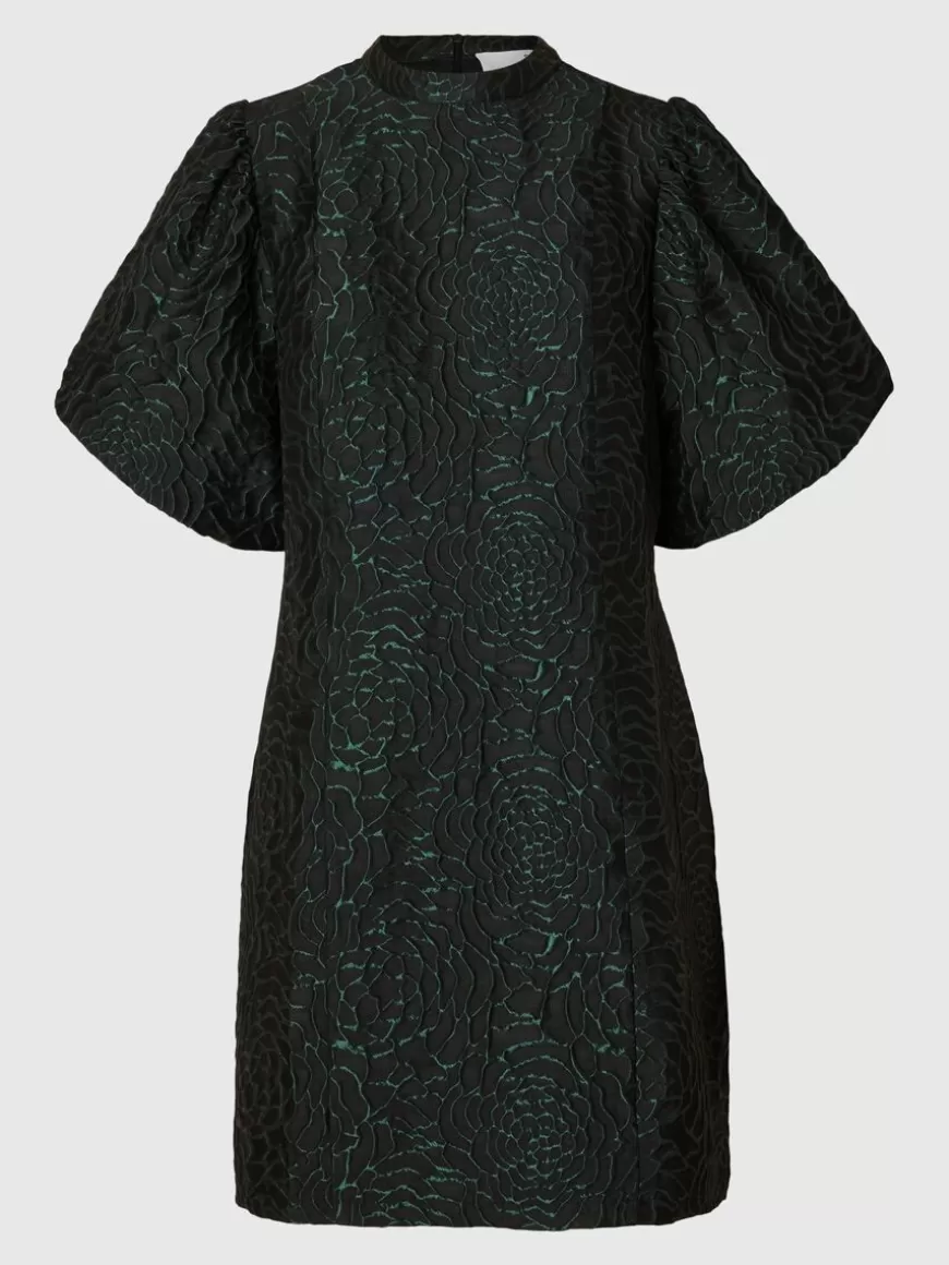 SELECTED BLOMSTRETE JACQUARD KJOLE MED PUFFERMER Green Best Sale