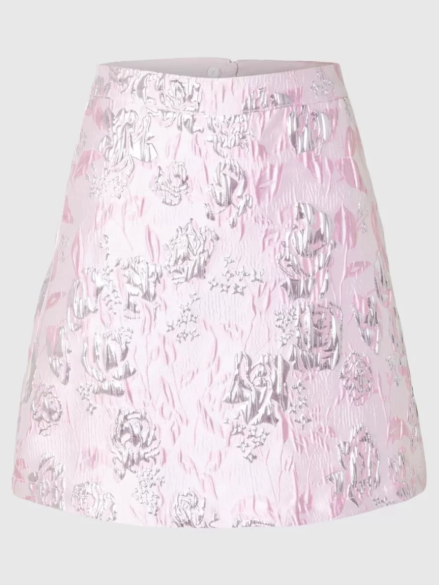 SELECTED BLOMSTRETE JACQUARD MINISKJØRT Pink Hot