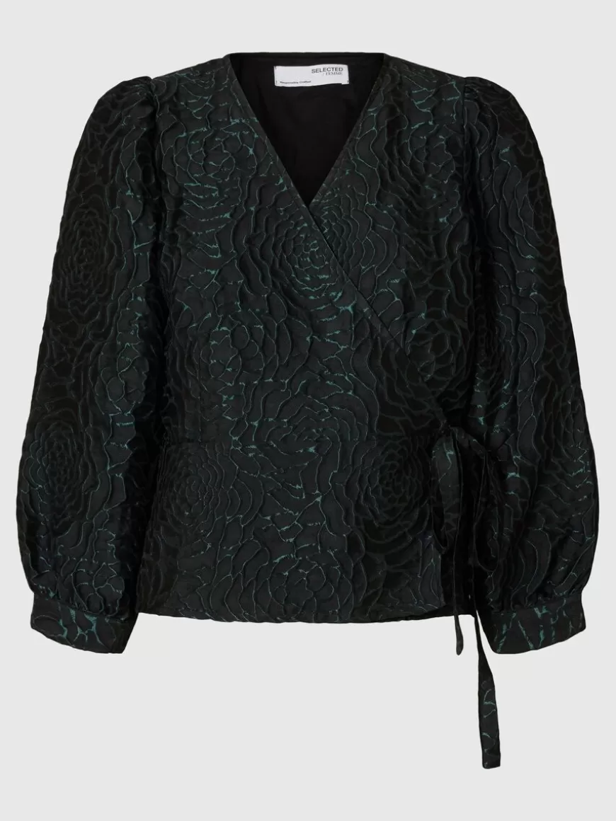 SELECTED BLOMSTRETE JACQUARD OMSLAGSBLUSE Green Fashion