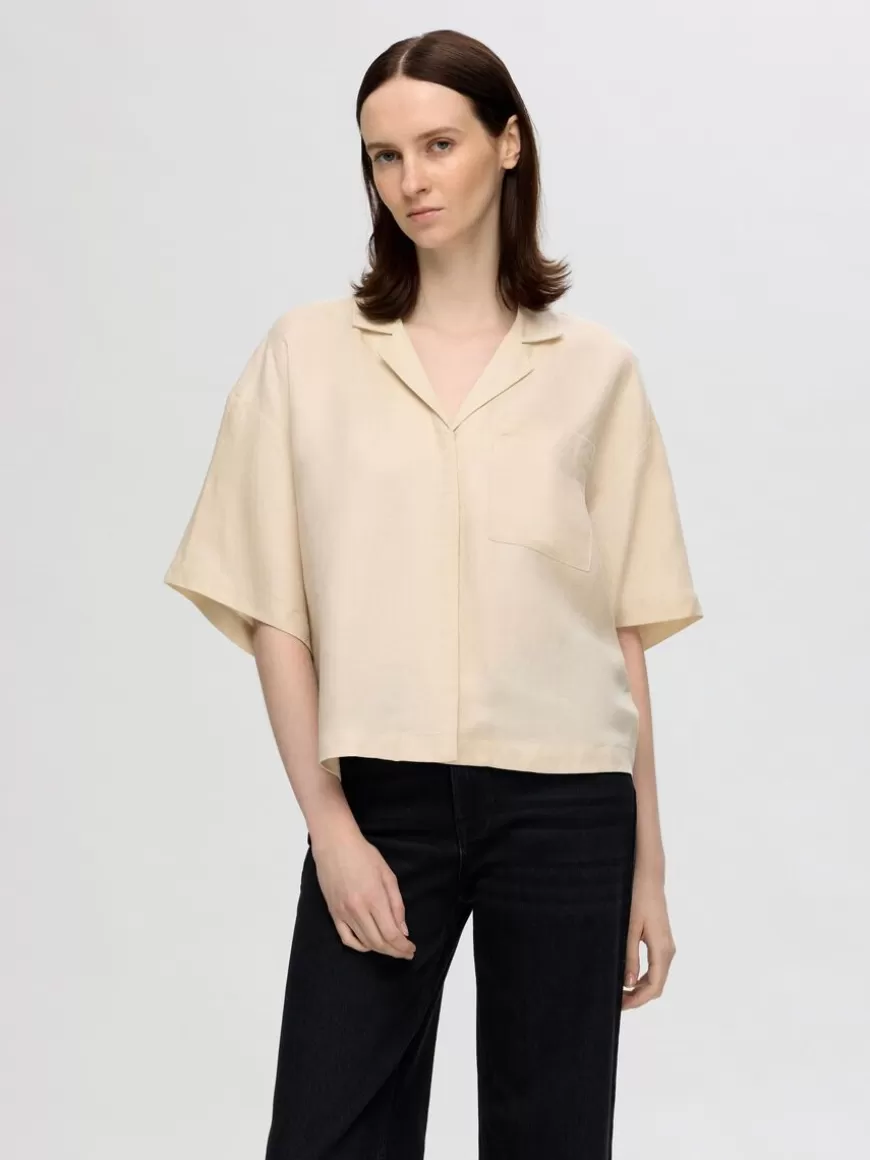 SELECTED BOXY KORTERMET SKJORTE Beige Cheap