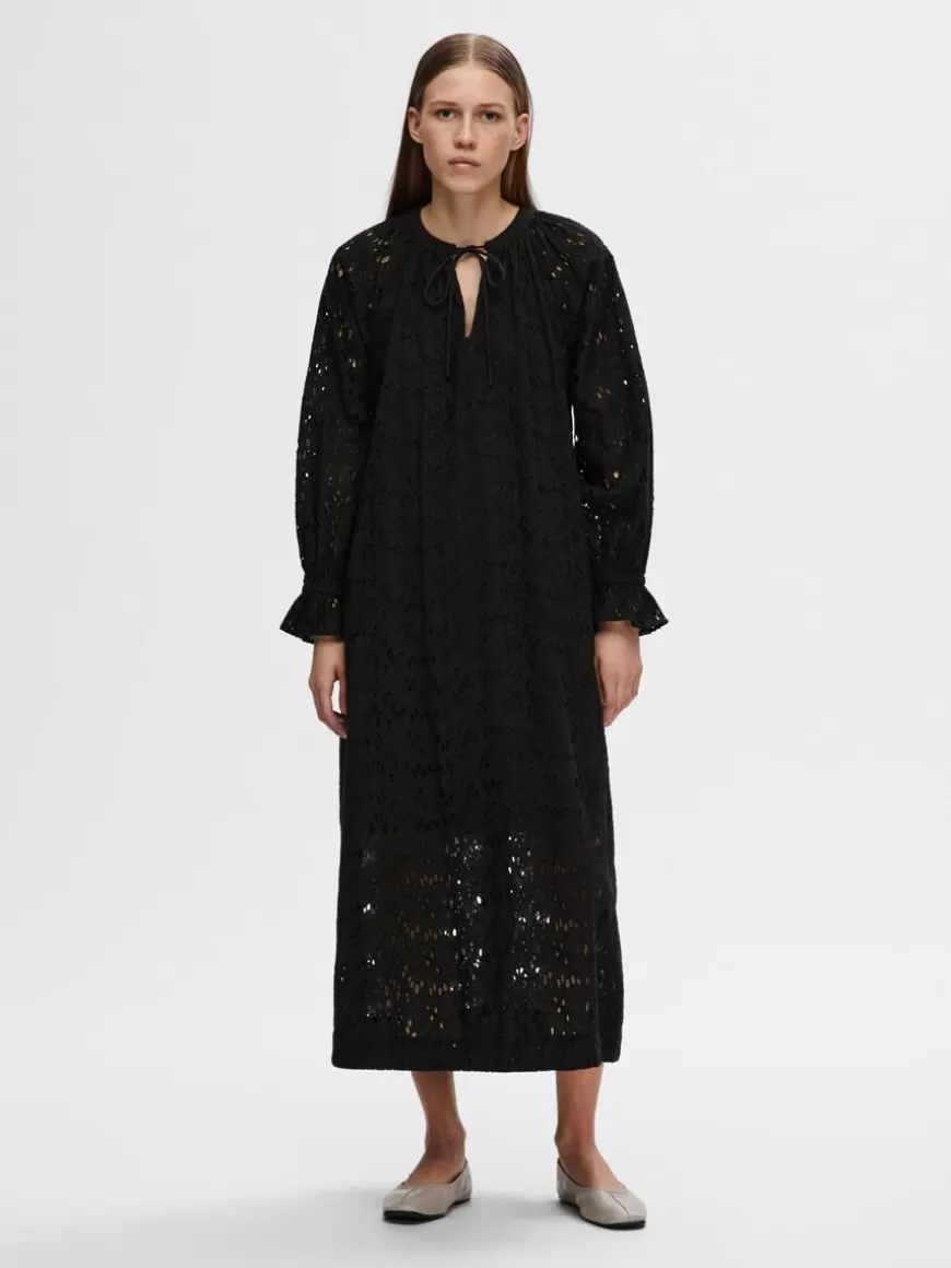 SELECTED BRODERIE ANGLAISE MAKSIKJOLE Black Flash Sale