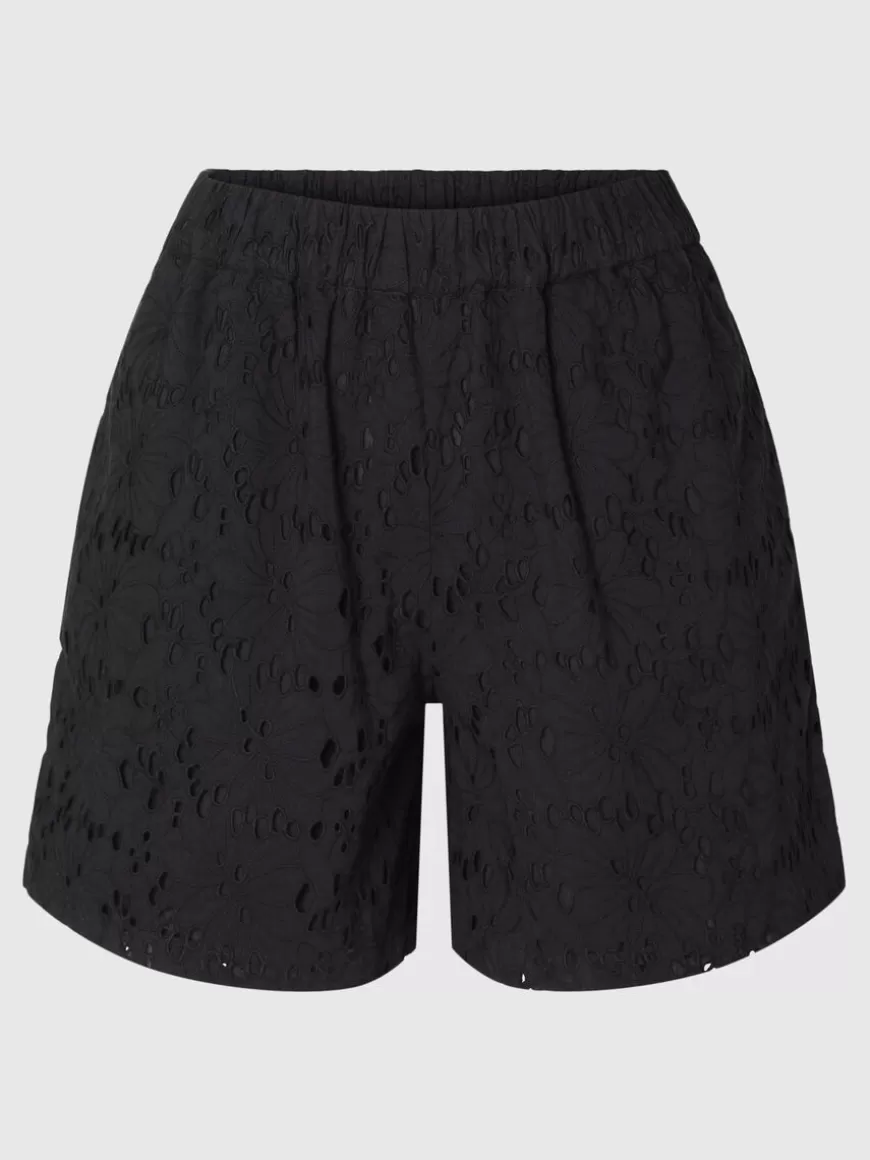 SELECTED BRODERIE ANGLAISE SHORTS Black New