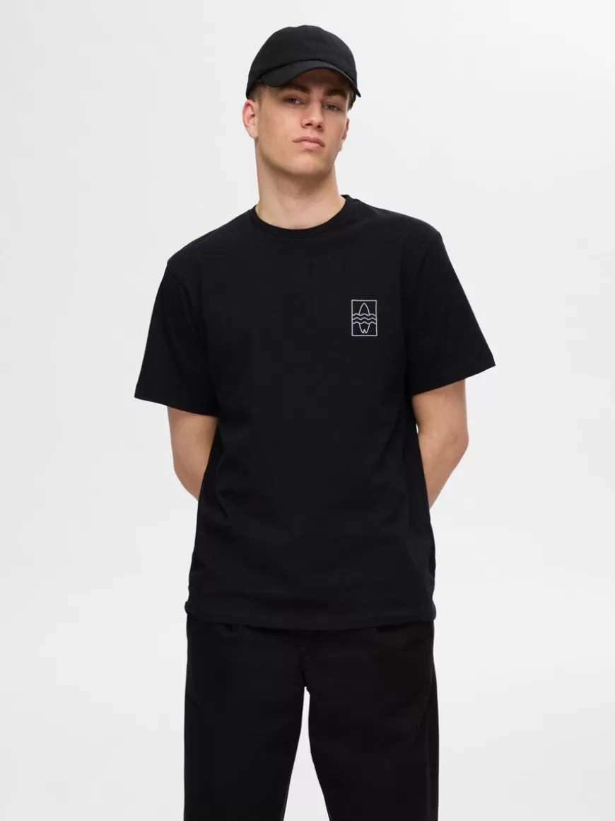 SELECTED BRODERT T-SKJORTE Black Store