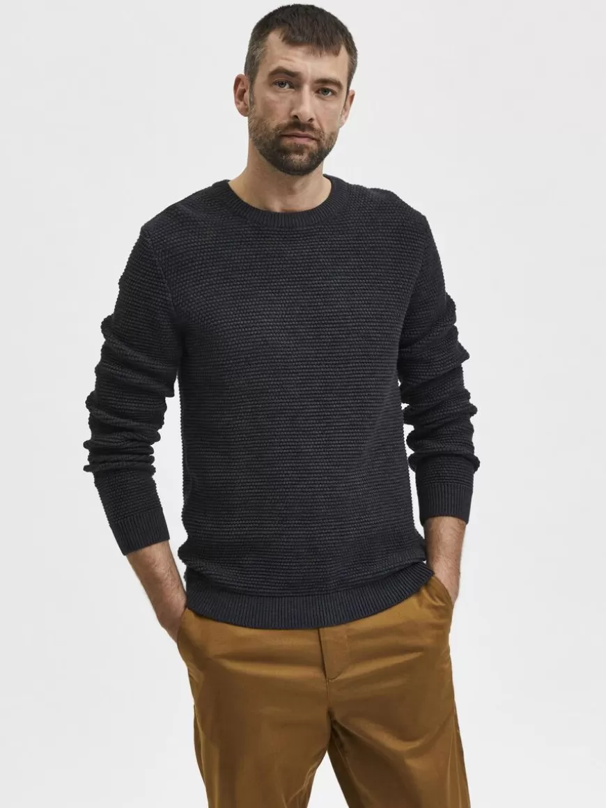 SELECTED CREW NECK STRIKKET PULLOVER Grey Best Sale