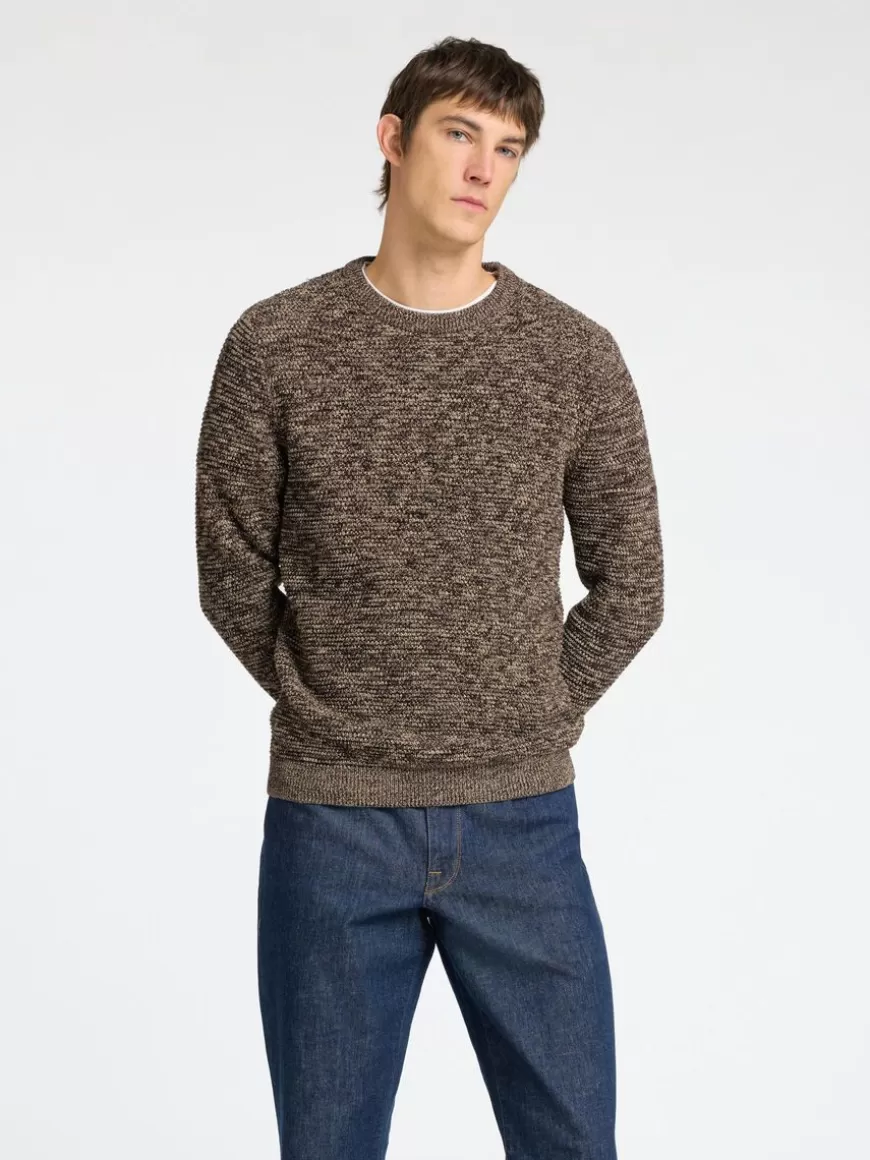 SELECTED CREW NECK STRIKKET PULLOVER Brown Sale