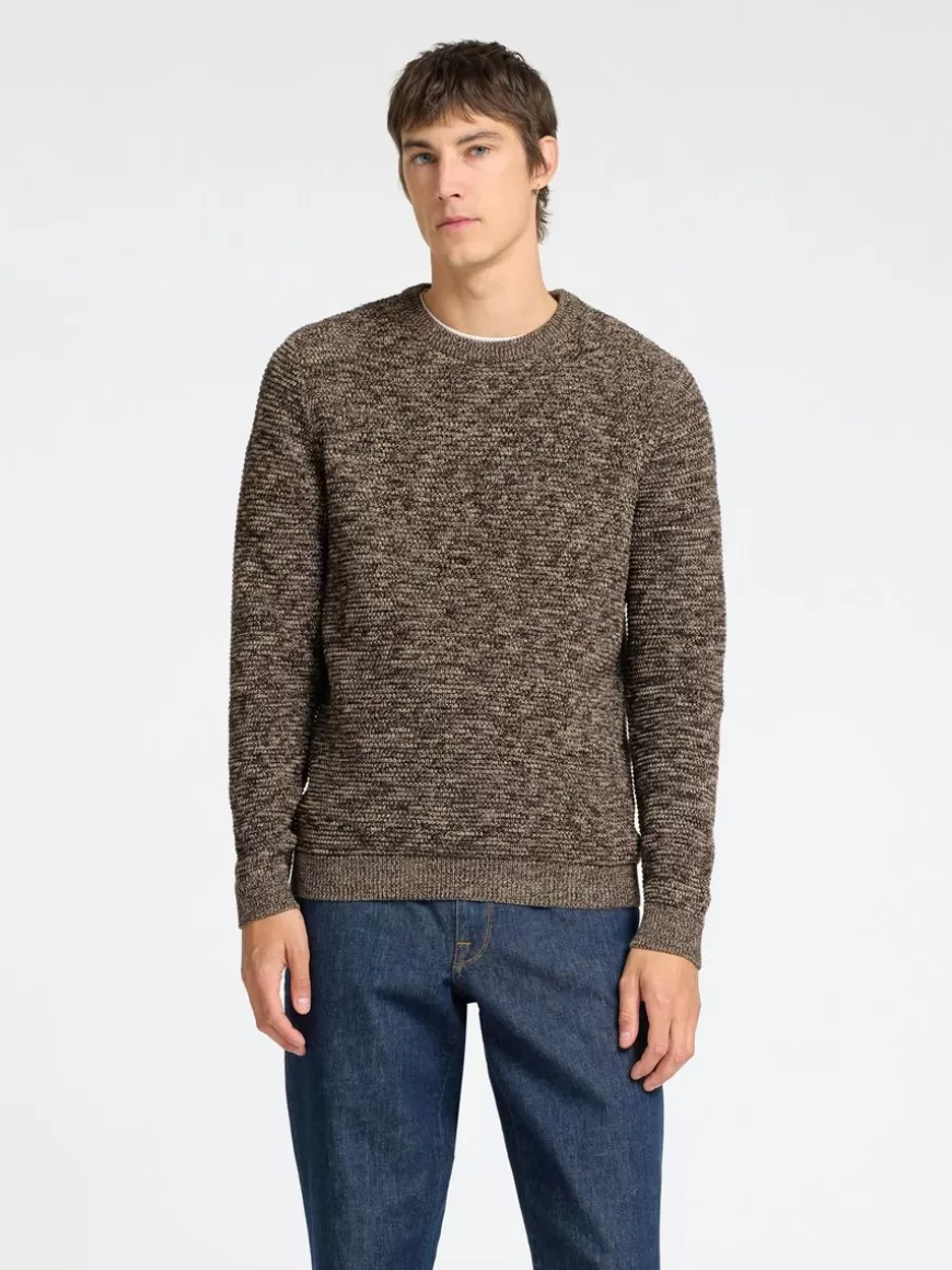 SELECTED CREW NECK STRIKKET PULLOVER Brown Sale