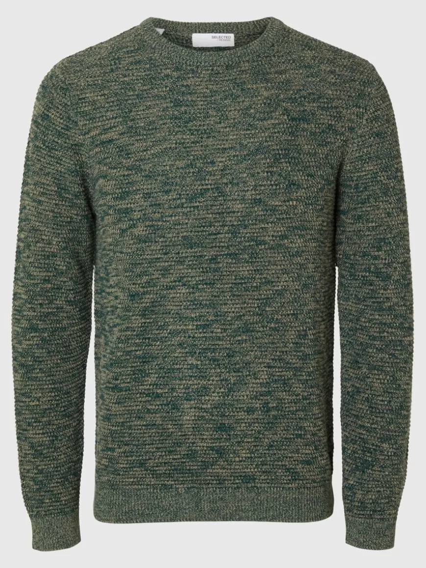 SELECTED CREW NECK STRIKKET PULLOVER Green Outlet