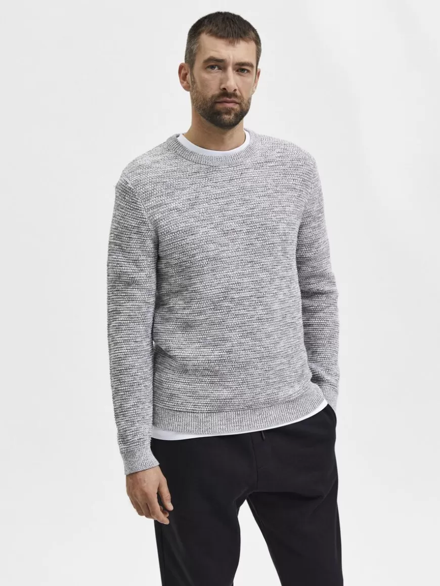 SELECTED CREW NECK STRIKKET PULLOVER Grey Cheap