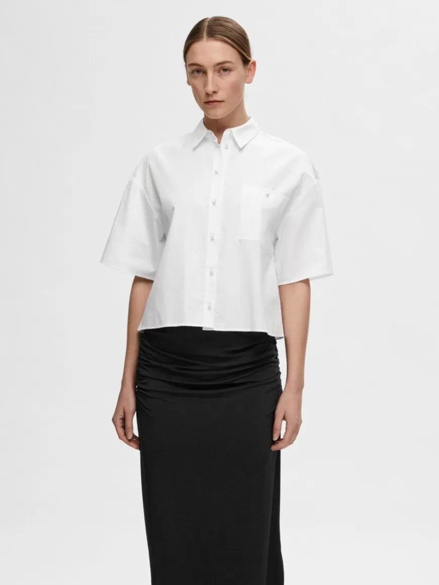 SELECTED CROPPED KORTERMET SKJORTE White Cheap