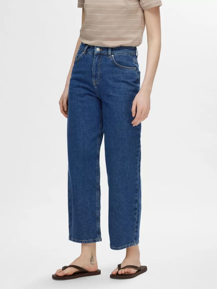 SELECTED CROPPED STRAIGHT FIT JEANS Blue Hot