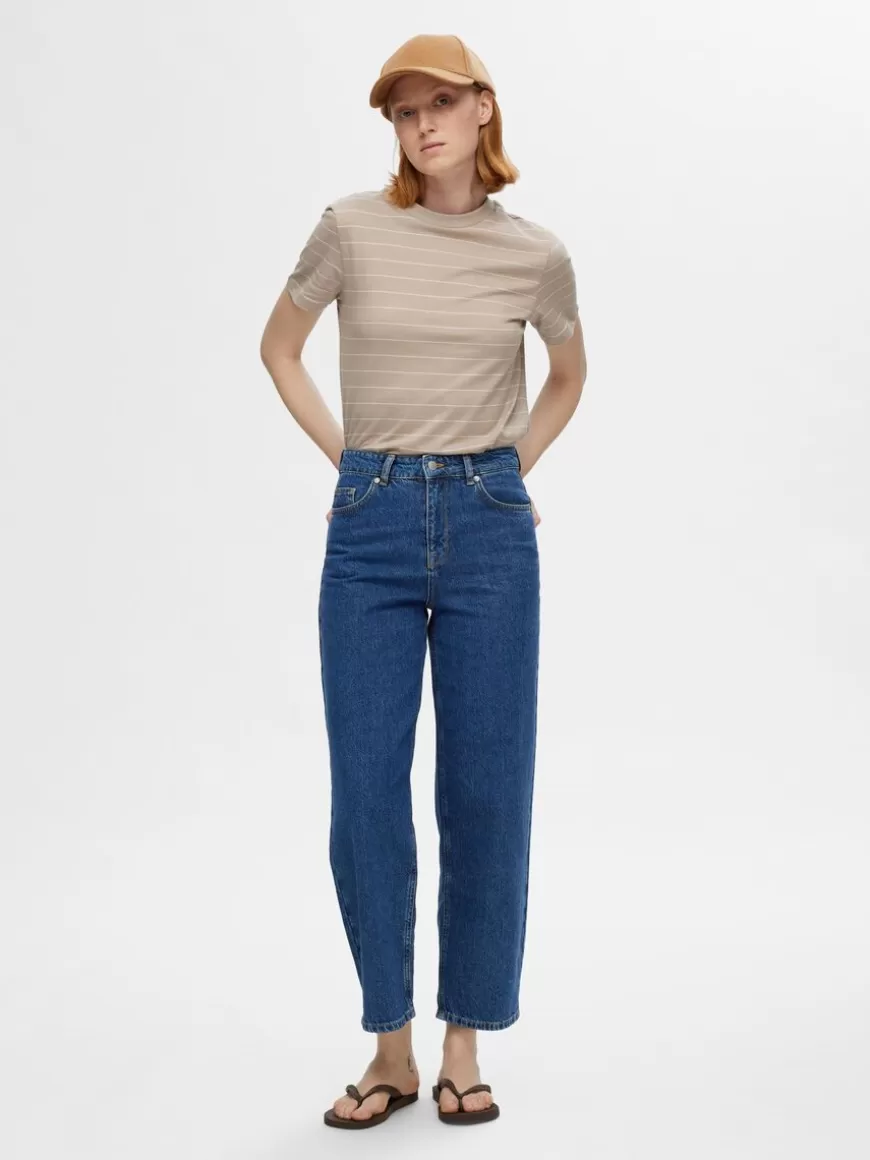 SELECTED CROPPED STRAIGHT FIT JEANS Blue Hot