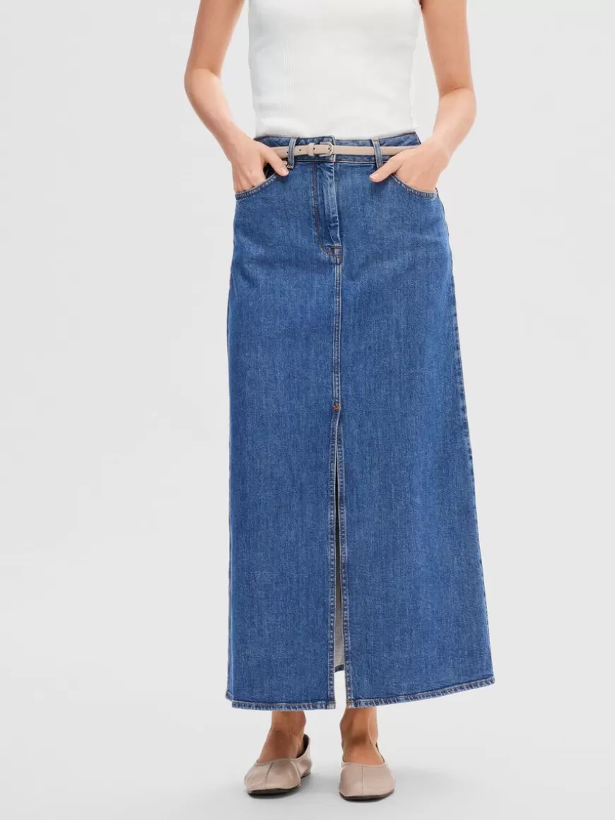 SELECTED DENIM MAKSISKJØRT Blue Discount