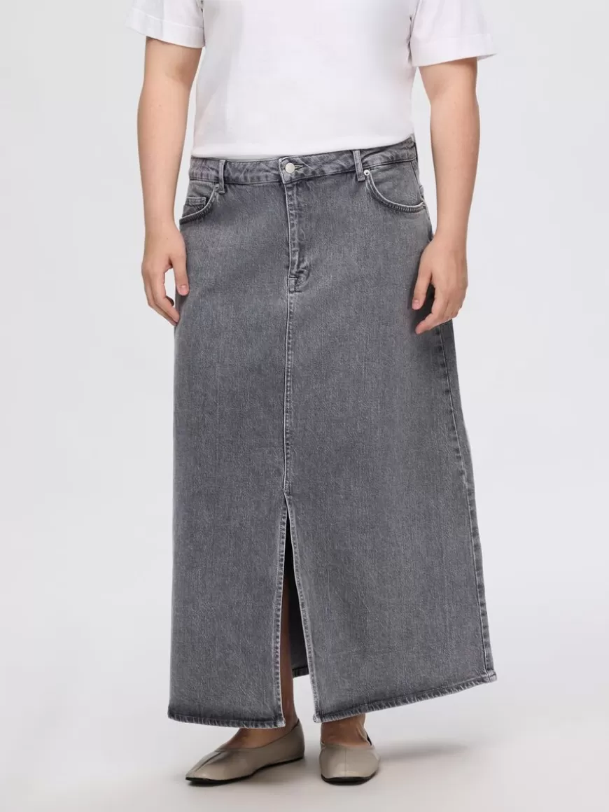 SELECTED DENIM MIDISKJØRT Grey Sale