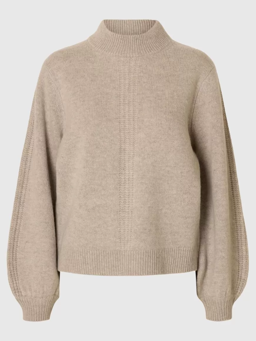 SELECTED DETALJERT HØYHALSET GENSER Beige Sale