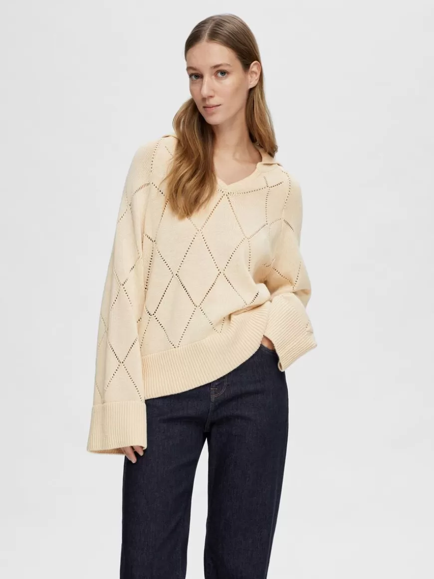 SELECTED DIAMANTPRINT STRIKKET PULLOVER Beige Online